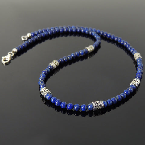 Men's Women Lapis Lazuli Sterling Silver Necklace Gemstone 925 Beads Clasp DiyNoion Handmade NK097