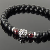 Men's Women Matte Black Onyx Garnet 925 Sterling Silver Bracelet Fleur de Lis DiyNotion Handmade BR667