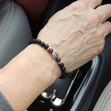 Men's Women Matte Black Onyx Garnet 925 Sterling Silver Bracelet Fleur de Lis DiyNotion Handmade BR667