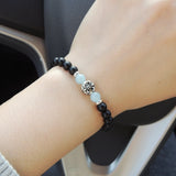 Men's Women Matte Black Onyx Aquamarine 925 Sterling Silver Bracelet Fleur de Lis DiyNotion Handmade BR668
