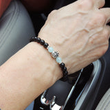 Men's Women Matte Black Onyx Aquamarine 925 Sterling Silver Bracelet Fleur de Lis DiyNotion Handmade BR668