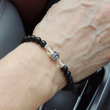 Men's Women Matte Black Onyx White Crystal 925 Sterling Silver Bracelet Fleur de Lis DiyNotion Handmade BR669
