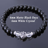 Men's Women Matte Black Onyx White Crystal 925 Sterling Silver Bracelet Fleur de Lis DiyNotion Handmade BR669