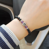 Men's Women Matte Black Onyx Amethyst 925 Sterling Silver Bracelet Fleur de Lis DiyNotion Handmade BR670