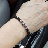 Men's Women Matte Black Onyx Amethyst 925 Sterling Silver Bracelet Fleur de Lis DiyNotion Handmade BR670