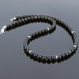 Men's Women Black Obsidian 925 Sterling Silver Necklace Gemstone Beads Clasp DiyNoion Handmade NK094