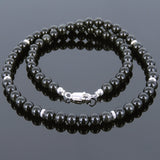 Men's Women Black Obsidian 925 Sterling Silver Necklace Gemstone Beads Clasp DiyNoion Handmade NK094