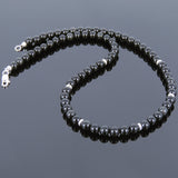 Men's Women Black Obsidian 925 Sterling Silver Necklace Gemstone Beads Clasp DiyNoion Handmade NK094