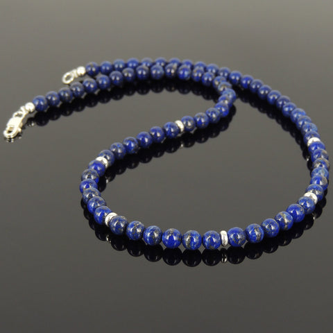 Men's Women Lapis Lazuli Sterling Silver Necklace Gemstone 925 Spacers Clasp DiyNoion Handmade NK093