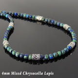 Men's Women Mixed Chrysocolla Lapis Sterling Silver Necklace Gemstone Beads Clasp DiyNoion Handmade NK095