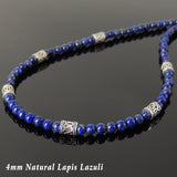 Men's Women Lapis Lazuli Sterling Silver Necklace Gemstone 925 Beads Clasp DiyNoion Handmade NK097