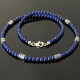 Men's Women Lapis Lazuli Sterling Silver Necklace Gemstone 925 Beads Clasp DiyNoion Handmade NK097