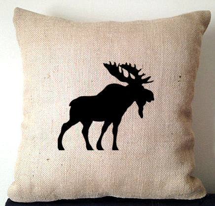 Birthday gift ideas for men, Rustic Decor Pillows, Cottage Pillows, Animal Pillows, Burlap Pillow Cover, Burlap Moose Pillow Co