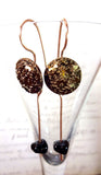 Vintage Copper Button Earrings, Vintage Copper Luster, Black Glass Buttons, Black Bead Drops, Copper Ear Wires, BGE249