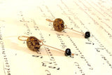 Vintage Copper Button Earrings, Vintage Copper Luster, Black Glass Buttons, Black Bead Drops, Copper Ear Wires, BGE249