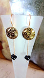 Vintage Copper Button Earrings, Vintage Copper Luster, Black Glass Buttons, Black Bead Drops, Copper Ear Wires, BGE249