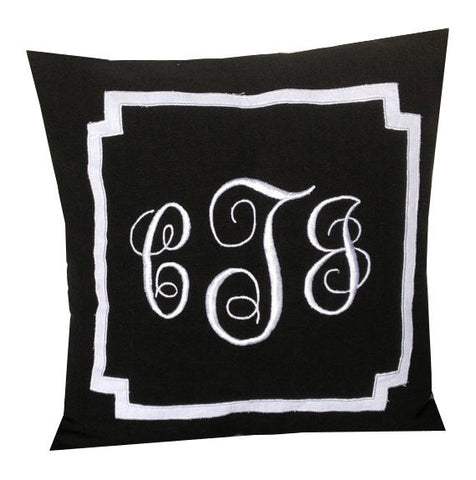 sofa pillow covers, Euro Sham 26x26 Inches Monogrammed embroidered pillows- black throw pillows -Decorative Pillow cover