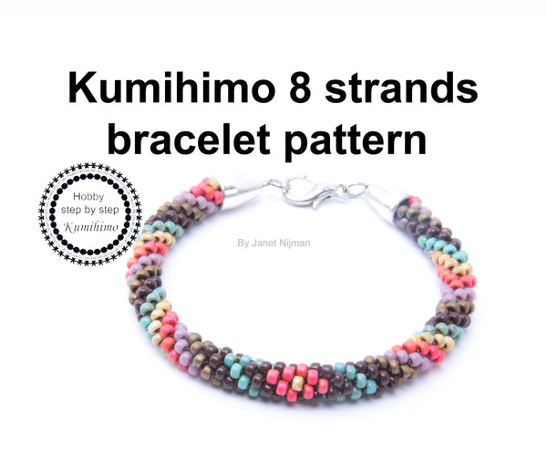 Kumihimo pattern tutorial 8 strands Multicolors Bracelet Pattern PDF
