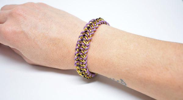 Brass Chain Bracelet Cotton Threads Lilac Color Swarosky Adjustable Lenght Boho Bracelet Gift for Her Bracciale Ottone Viola