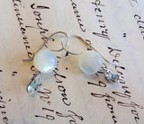 Vintage Button Earrings, Mother of Pearl Buttons, MOP Earrings, Vintage Rhinestone Tear Drops, Hand Made Ear Wires, Silver Wire, MPE265