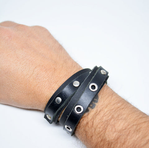 Leather Wrap Studded Bracelet Adjustable Leather Bracelet Black Leather Bracelet Unisex Gift Gift For Him Gift for Her Bracciale Uomo