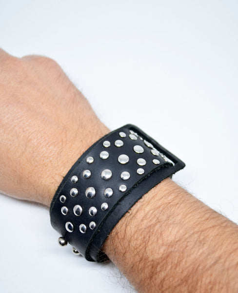 Mens Leather Bracelet Adjustable Leather Bracelet Studded Black Leather Bracelet Mens Gift Bracciale in Pelle