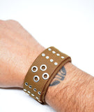 Mens Leather Bracelet Studded Leather Bracelet Adjustable Leather Bracelet Brown Boho Cuff Bracciale in Pelle Gift For Him Gift for Her