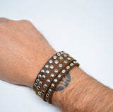 Handmade Leather Studded Bracelet Adjustable Leather Bracelet Brown Boho Cuff Bracciale in Pelle Gift For Him Gift for Bracciale Uomo