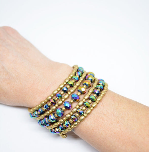 Brass Wrap Bracelet Memory Wrap Bracelet Crystal Multicolor Coil Bracelet Wire Wrap Jewelry Boho Bracelet Gift For Her Women Gift Bracciale