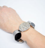 Handmade Expandable Glass Beads Bracelet Black Beads Oval Carved Resin Beads Bracelet Boho Bracelet Silver Color Finishing Gift For Her