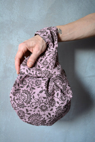 Wrist Bag Flowers Print Cotton Bag Boho PinkWrist-Bag Handbag Natural Hippie Women Accessories Gift for Her Borsetta da polso