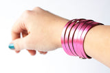 Leather Bracelet/Original Sliced Cuff/Hot Pink Metallic