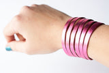 Leather Bracelet/Original Sliced Cuff/Hot Pink Metallic