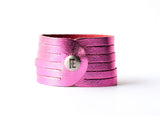 Leather Bracelet/Original Sliced Cuff/Hot Pink Metallic