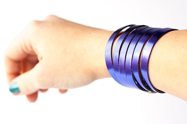 Leather Bracelet/Original Sliced Cuff/Metallic Purple