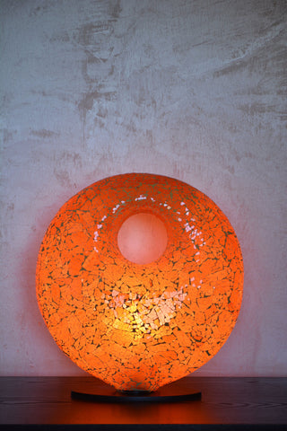 Handmade Resin Table Lamp Glass Mosaic Table Lamp Orange Color Round Shape Wooden Base Wood Lamp Handmade Lamp Decorative Table Lamp