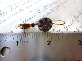 Vintage Black Glass Button Earrings, Gold Luster, Antique Bronze Ear Wires, Black Glass Beads, Bronze Teardrop Beads, Handmade, BGE129