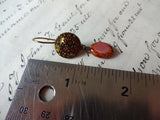 Vintage Copper Button Earrings, Copper Luster on Black Glass Buttons, Pink Picasso Bead Drops, Copper Ear Wires, Dangle Earrings, BGE134