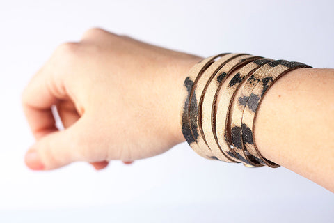 Leather Bracelet/Original Sliced Cuff/Giant Leopard