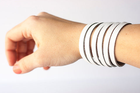 Leather Bracelet/Original Sliced Cuff/White