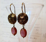 Vintage Copper Button Earrings, Copper Luster on Black Glass Buttons, Pink Picasso Bead Drops, Copper Ear Wires, Dangle Earrings, BGE134