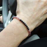 Handmade Men Women Gemstone Bracelet Matte Black Onyx Strawberry Quartz 925 Sterling Silver Clasp DiyNotion BR674