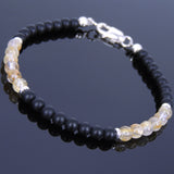 Handmade Men Women Bracelet Matte Black Onyx Golden Rutilated Quartz 925 Sterling Silver Clasp DiyNotion BR675