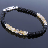 Handmade Men Women Bracelet Matte Black Onyx Golden Rutilated Quartz 925 Sterling Silver Clasp DiyNotion BR675