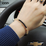 Handmade Men Women Bracelet Matte Black Onyx Golden Rutilated Quartz 925 Sterling Silver Clasp DiyNotion BR675