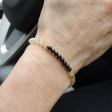 Handmade Men Women Bracelet Matte Black Onyx Golden Rutilated Quartz 925 Sterling Silver Clasp DiyNotion BR675