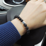 Men's Women Matte Black Onyx Lava Rock Bracelet 925 Sterling Silver Cube Bead DiyNotion Handmade BR676