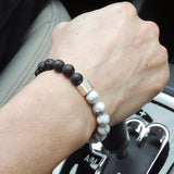 Men's Women Lava Rock White Howlite Bracelet 925 Sterling Silver Cube Bead DiyNotion Handmade BR677