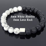 Men's Women Lava Rock White Howlite Bracelet 925 Sterling Silver Cube Bead DiyNotion Handmade BR677