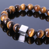 Men's Women Brown Tiger Eye Bracelet 925 Sterling Silver Cube Bead DiyNotion Handmade BR686